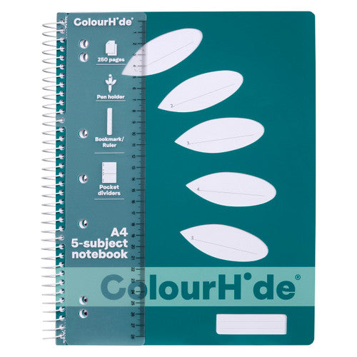 ColourHide 5 Subject Book A4 250 Pages Teal Green Pack of 5