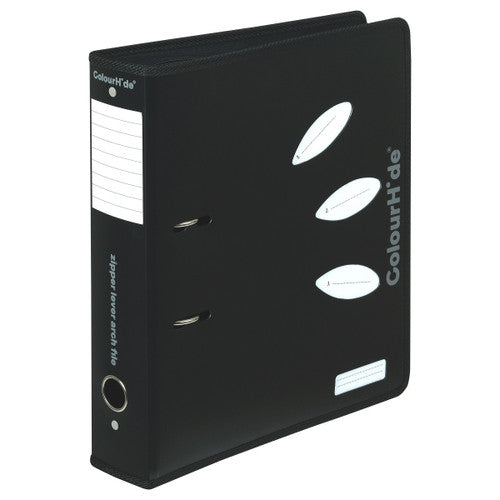 ColourHide A4 Zipper Lever Arch File 70mm Black Pack of 12