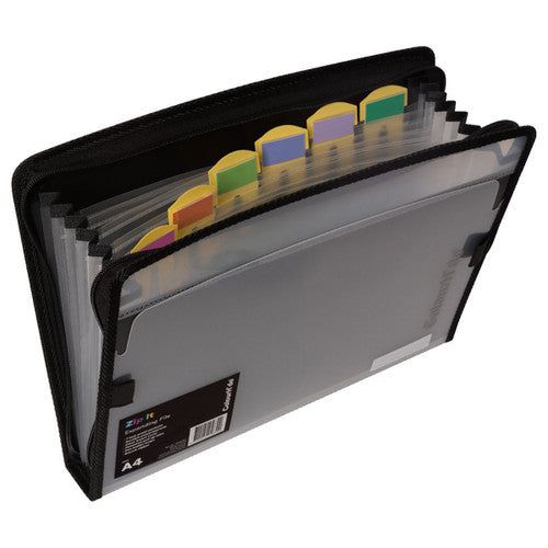 ColourHide Zipit A4 Expanding File 7 Pockets Black