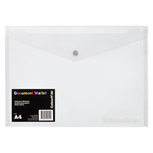 ColourHide Document Wallet with Button Closure A4 Clear Pack of 10