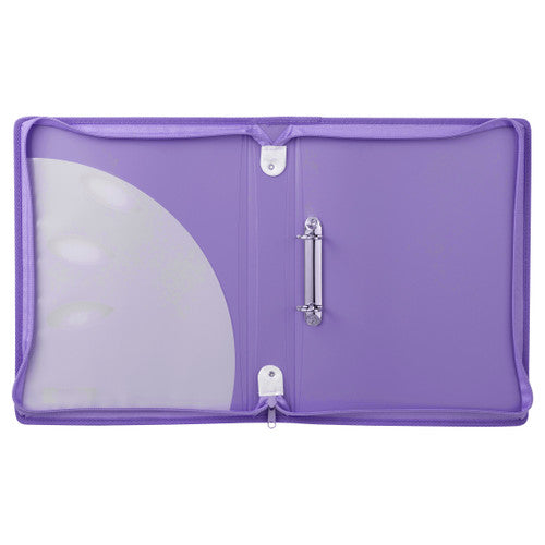 ColourHide Zipper Binder A4 2 D-Ring 25mm Lavender Pack of 10