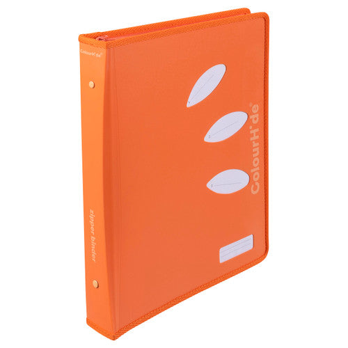 ColourHide Zipper Binder A4 2 D-Ring 25mm Tangerine Pack of 10