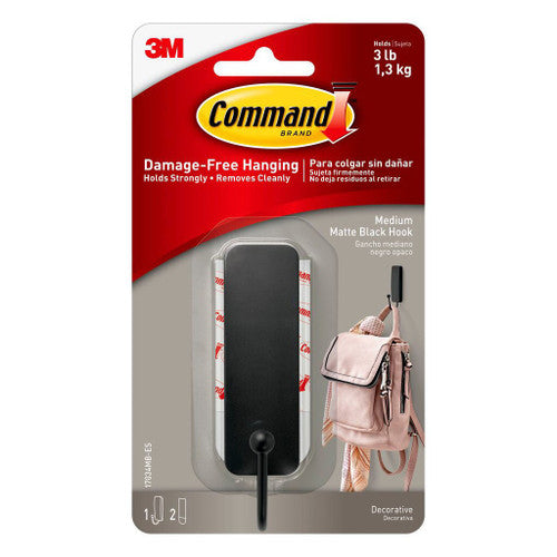 Command Hook with 2 Strips Medium Matte Black (1.3kg)