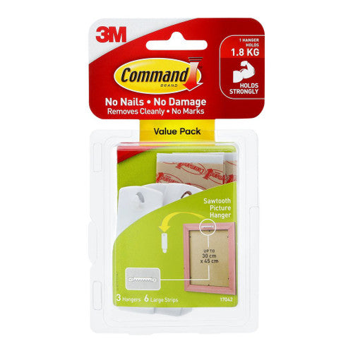 Command Sawtooth Picture Hangers 3 Pack White (1.3kg)