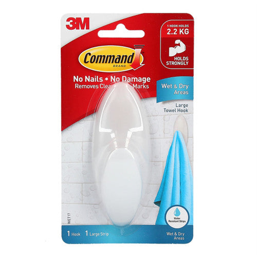 Command Wet and Dry Towel Hook Large White (2.2kg)