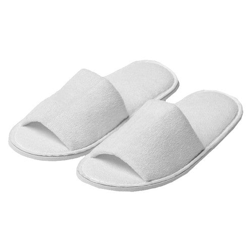 Compass Hotel Slippers Terry Cotton Open Toe Large in Bio Bag White - Carton 100