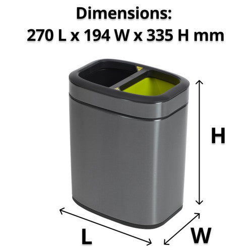 Compass Rectangular Recycling Bin Titanium Black Green 10L Pack of 4
