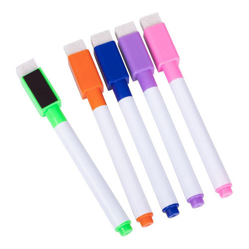 Creative Kids Write N Wipe Markers with Eraser Tip Assorted Colours Pack of 5
