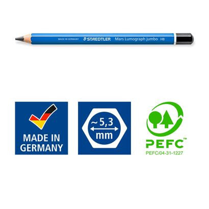 Staedtler 100J-2B Mars Lumograph Jumbo 2B Pencils Box of 6