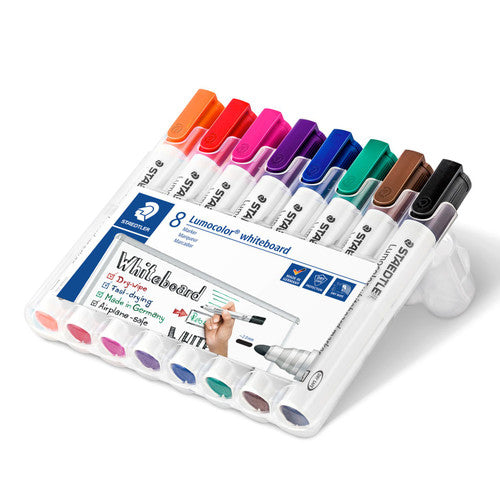 Staedtler 351 WP8 Non-Permanent Bullet Tip Lumocolor Whiteboard Marker Wallet of 8