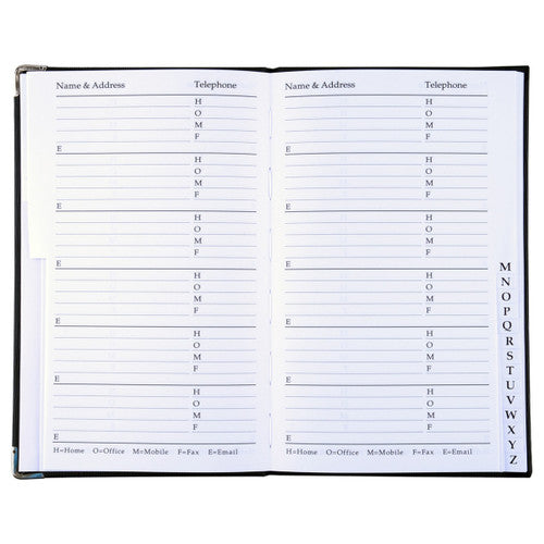 Address Book PU Casebound Silver Corners 203 x 127mm Black