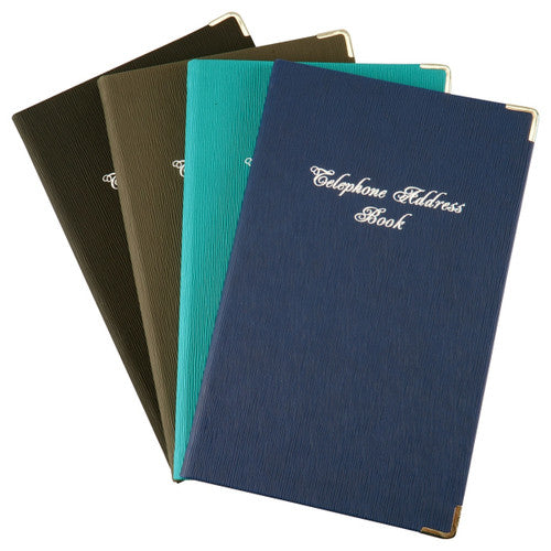 Address Book PU Casebound Silver Corners 203 x 127mm Black