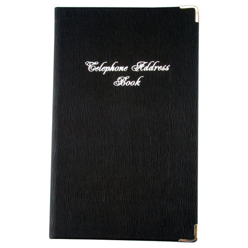 Address Book PU Casebound Silver Corners 203 x 127mm Black