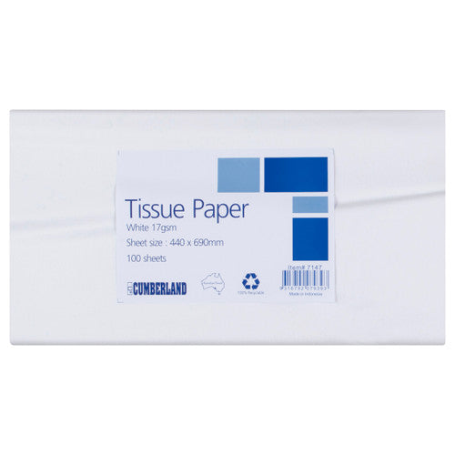 CUMBERLAND 7147 TISSUE PAPER 17GSM 440 X 690MM WHITE - PACK 100