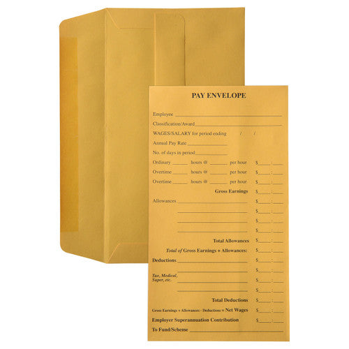 Pay Envelope 85gsm 90 x 165mm Gold Box 500