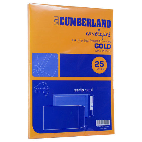 Strip Seal Pocket Envelope C4 85gsm 324 x 229mm Gold Pack 25