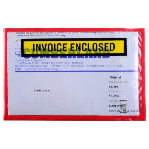 Packaging Envelope Invoice Enclosed Red Backing 175 x 115mm Box 1000