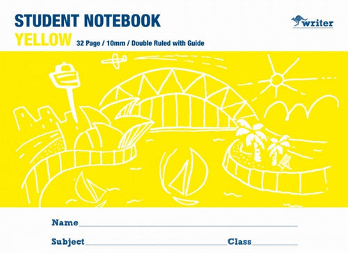 Writer Student Notebook 32 Page Double Ruled Guide 10mm Yellow Pack 20