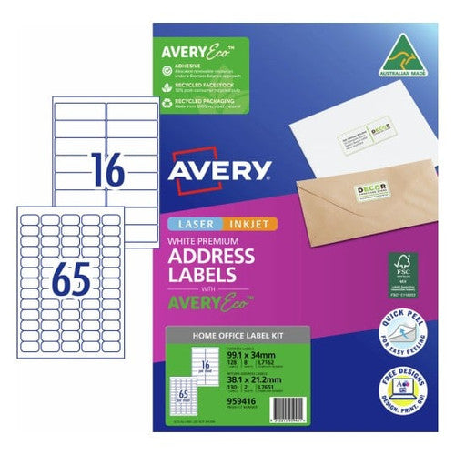 AveryEco Home Office Label Kit L7162 L7651 10 Pack Laser Inkjet White