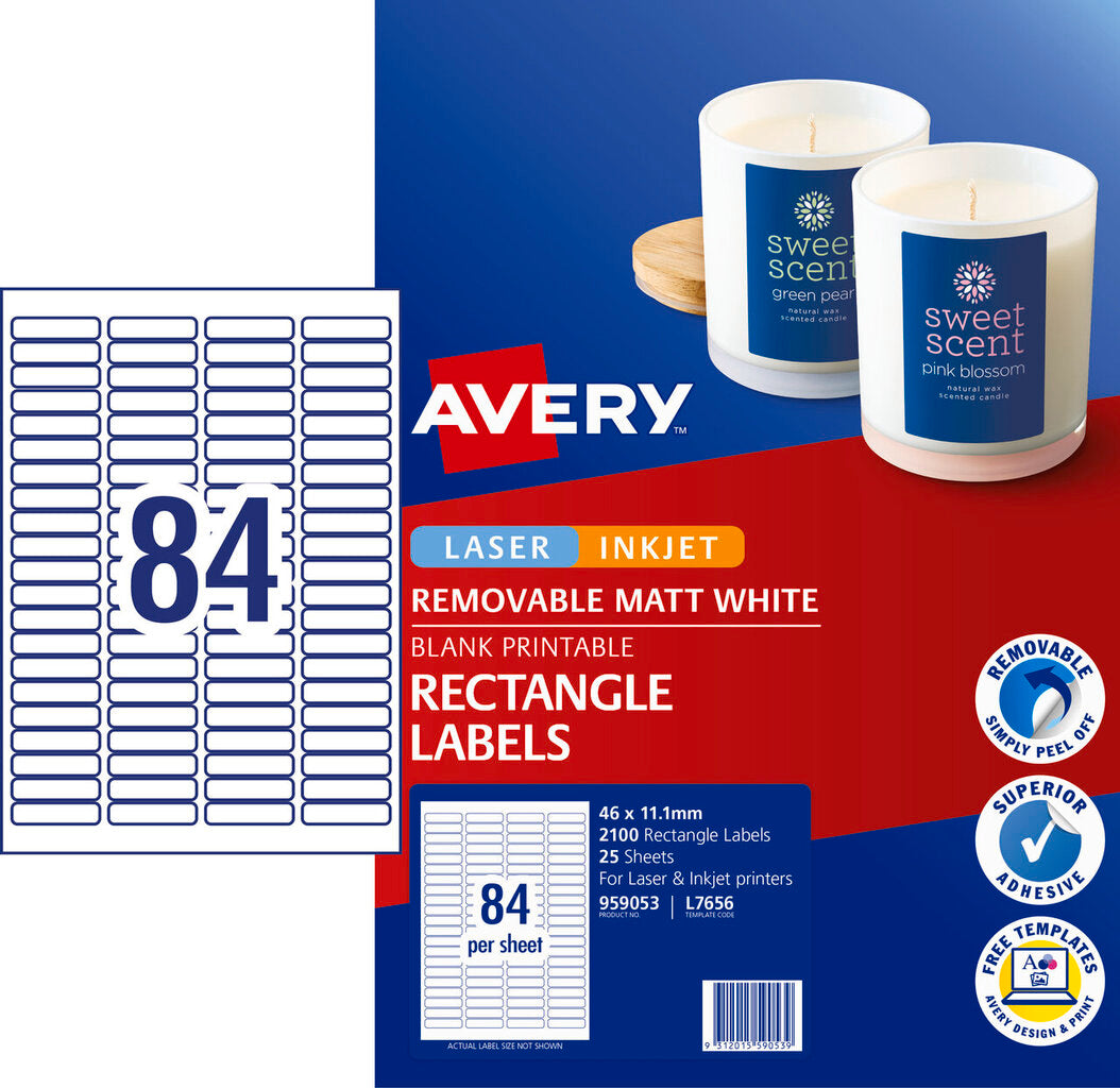 Avery White Removable 35mm Slide or Small Item Labels L7656 2100 Pack 46 x 11.11mm 84UP