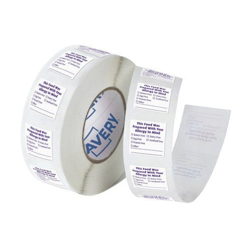 Avery Allergy Labels 'This Food Was Prepared with Your Allergy in Mind' 40mm 500 Roll