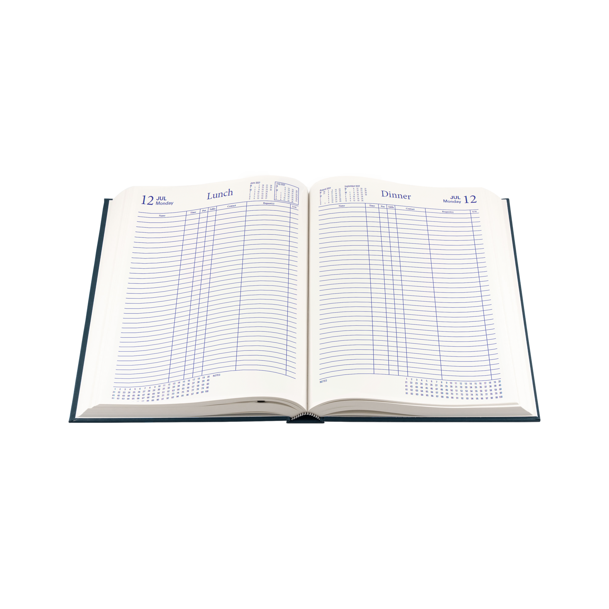 Debden Table Booking 2027 A4 2 Pages to a Day Blue angled view