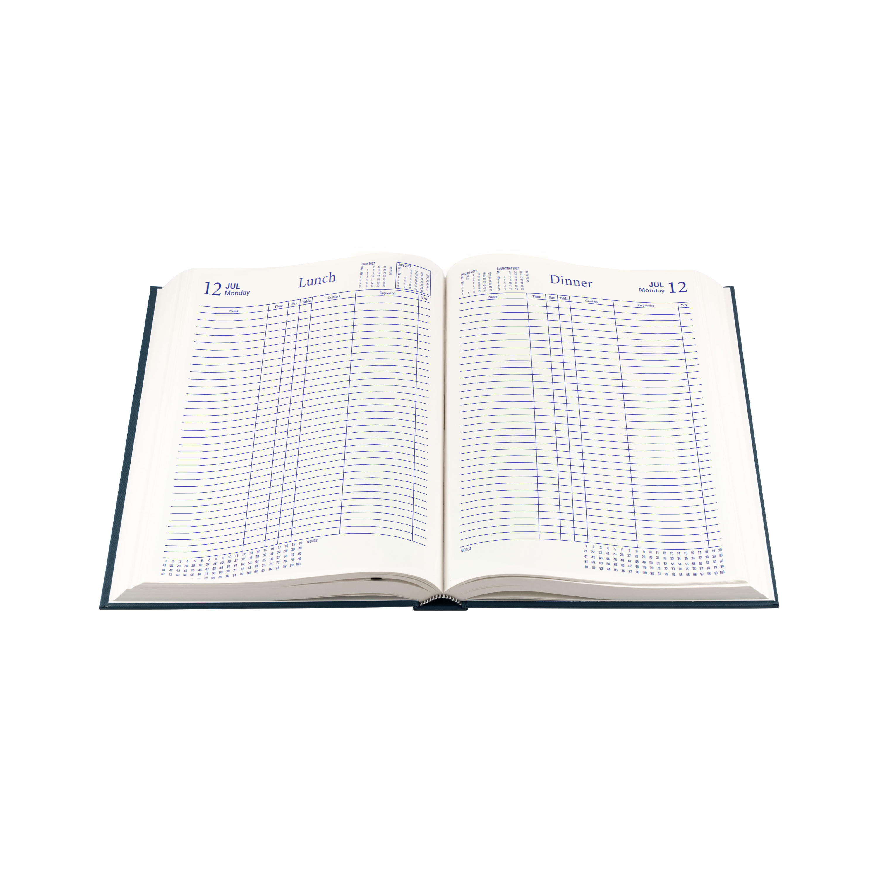 Debden Table Booking 2027 A4 2 Pages to a Day Blue angled view