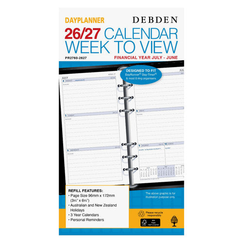 Debden DayPlanner Financial Year 2026-2027 172 x 96mm Week To View Refill