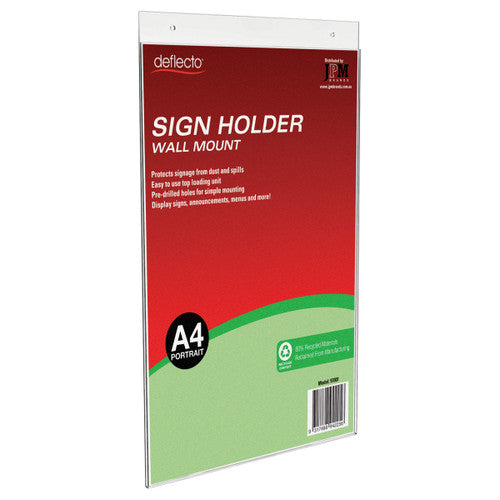 Deflecto 80 Percent Recycled Content Sign Holder Wall Mount A4 Portrait