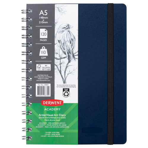 Derwent Academy Visual Art Diary A5 Portrait 120 Page Navy Pack of 5