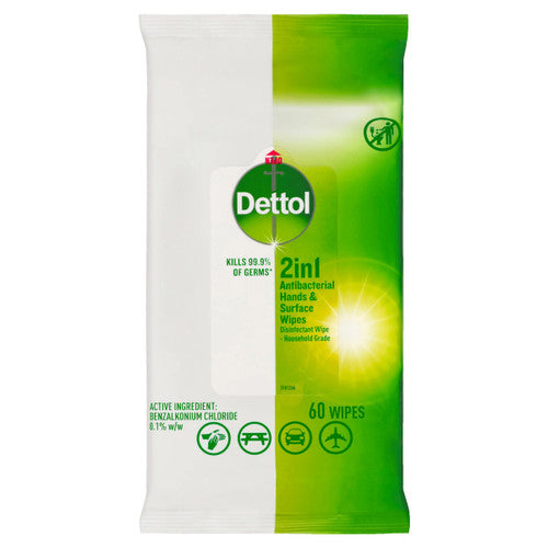 Dettol 2 in 1 Hand and Surface Anti-Bacterial Wipes 60s Pack of 4