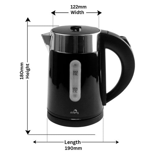 Dolphy 0.6L Stainless Steel Electric Kettle Black