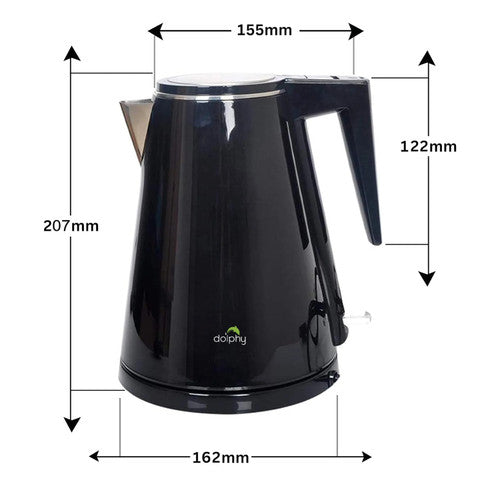 Dolphy 1.2L Stainless Steel Electric Kettle with Tray Black