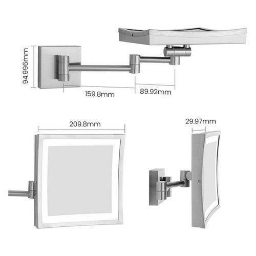 Dolphy 3x LED Magnifying Mirror Wall Mount Square Chrome