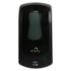 Dolphy automatic foam dispenser, front view of the black body with smoked level window and sensor symbol below