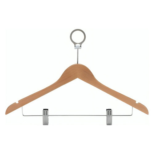 Dolphy Security Wooden Cloth Hanger with Clips Natural Pack of 50