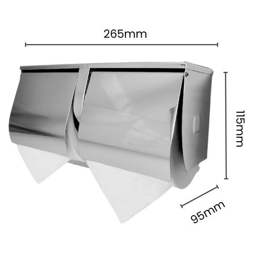 Dolphy Stainless Steel Double Toilet Roll Holder with Shelf Silver