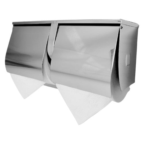 Dolphy Stainless Steel Double Toilet Roll Holder with Shelf Silver