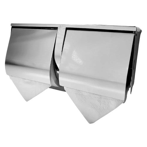 Dolphy Stainless Steel Double Toilet Roll Holder with Shelf Silver
