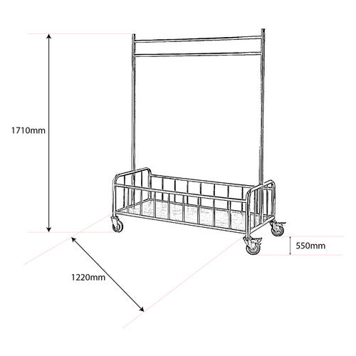 Dolphy Stainless Steel Rolling Laundry Cart with Hanging Bar Silver