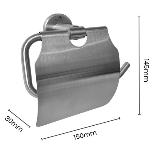 Dolphy Stainless Steel Toilet Roll Holder with Cover Brushed Silver