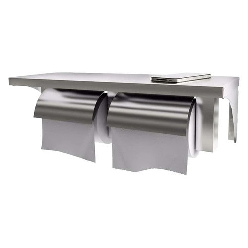 Dolphy Stainless Steel Twin Toilet Roll Holder with Shelf Silver