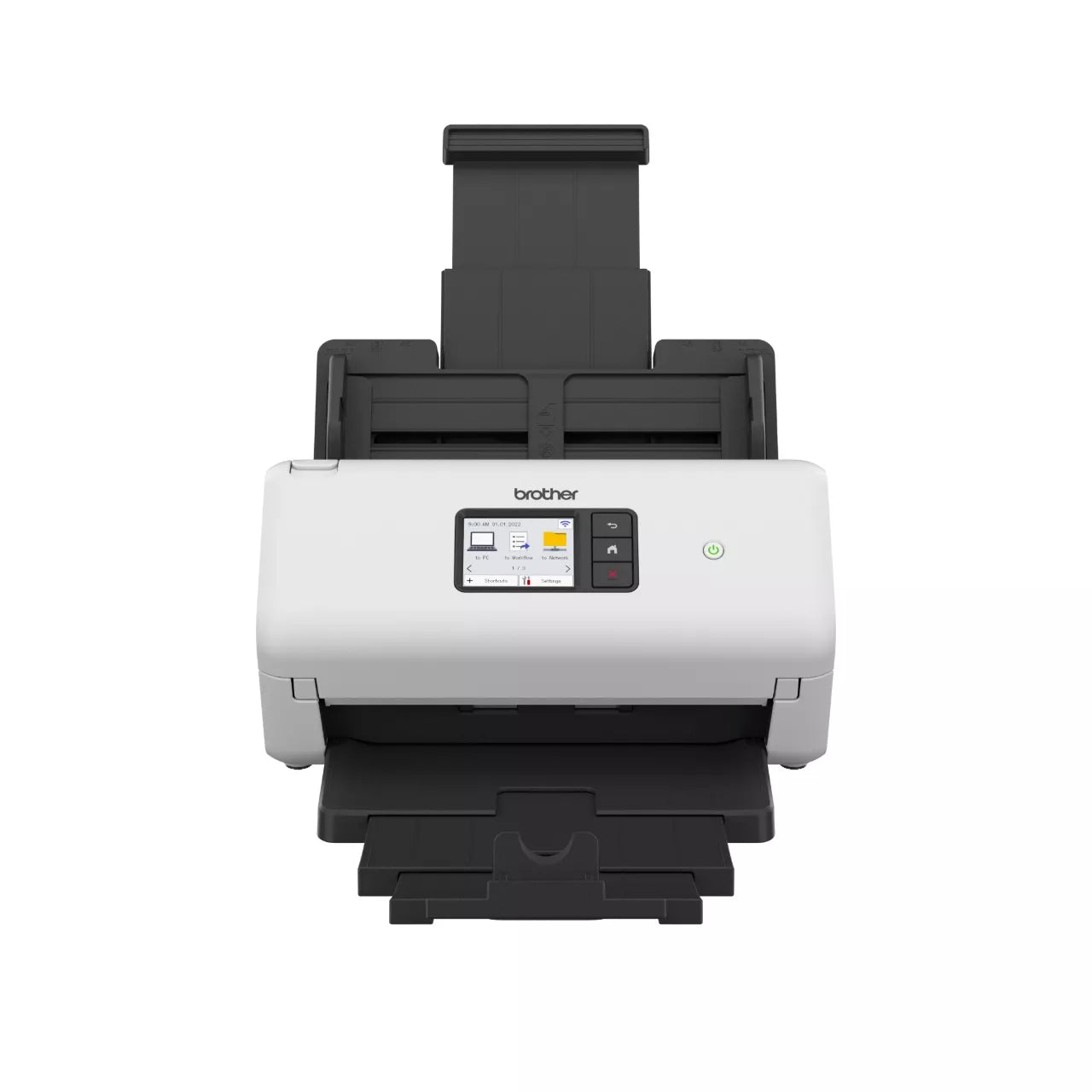 Brother ADS-3350W Document Scanner - front view with feeder open