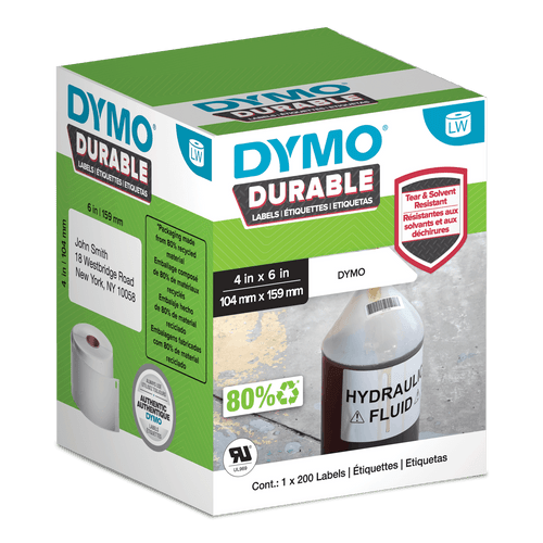 Dymo LabelWriter durable extra large labels 104 x 159mm roll 200 heavy duty for pallets and outdoor assets