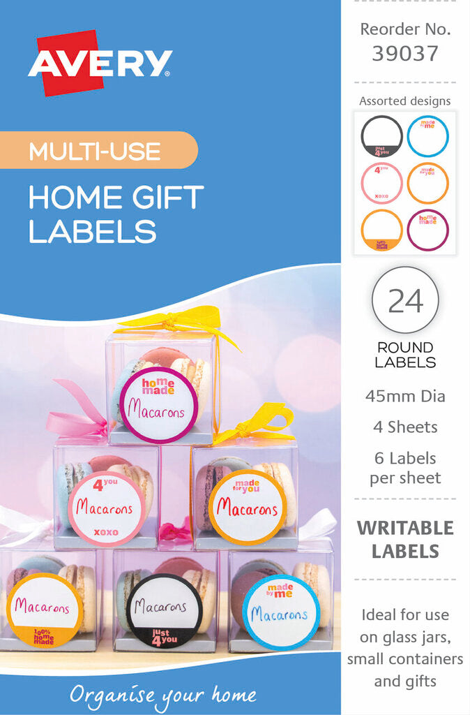 Avery Home Gift Labels Round 45mm Assorted Colours 4 Pack 6UP – view 2