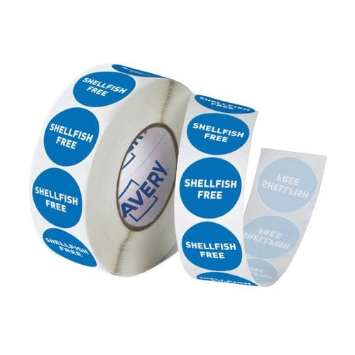 Avery Food Safety 'Shellfish Free' Allergy Label 24mm 1000 Roll