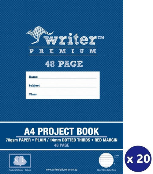 Writer Premium Project Book A4 48 Page Plain Plus 14mm Dotted Thirds Red Margin Balloons Cover Pack 20 — front cover