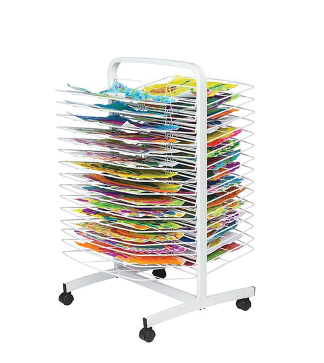 Art Drying Rack Steel 30 Shelves 54 x 35cm A3 Two Sided Lockable Castors-1