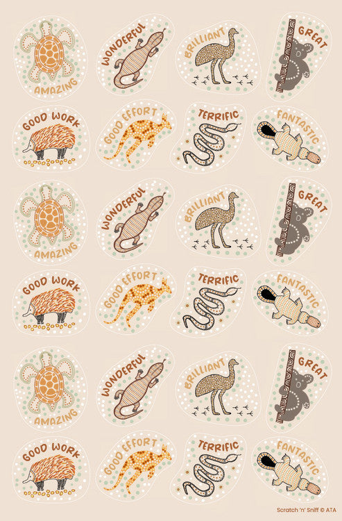 EUCALYPTUS SCENTED MERIT STICKERS - COUNTRY CONNECTIONS (PACK OF 72) - AUSTRALIAN TEACHING AIDS