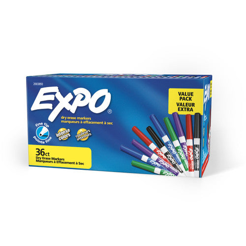 Expo Low Odour Dry Erase Whiteboard Markers Fine Tip Assorted Box 36